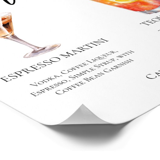 エスプレッソマルティーニテキラサンライズカクテルメニュー ポスター (角)