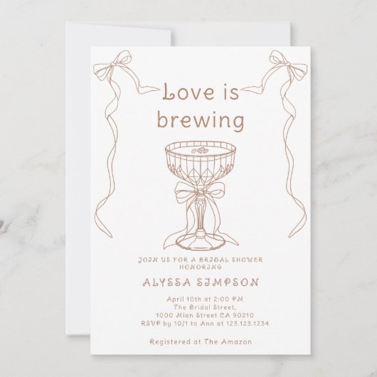 エスプレッソマルティーニハンドドロッドブライダルシャワー 招待状 (正面)