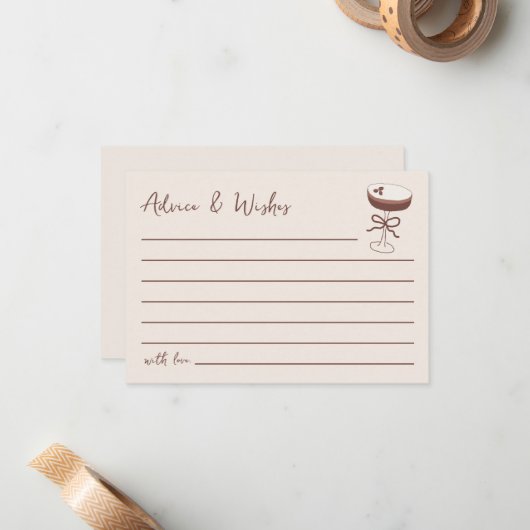 エスプレッソマルティーニブライダルシャワーアドバイス&ウィッシュ ノートカード (正面/裏面インサイチュ)