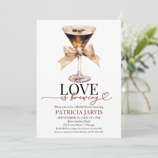 エスプレッソマルティーニラブイズブルーイングブライダルシャワー 招待状 (スタンド正面)