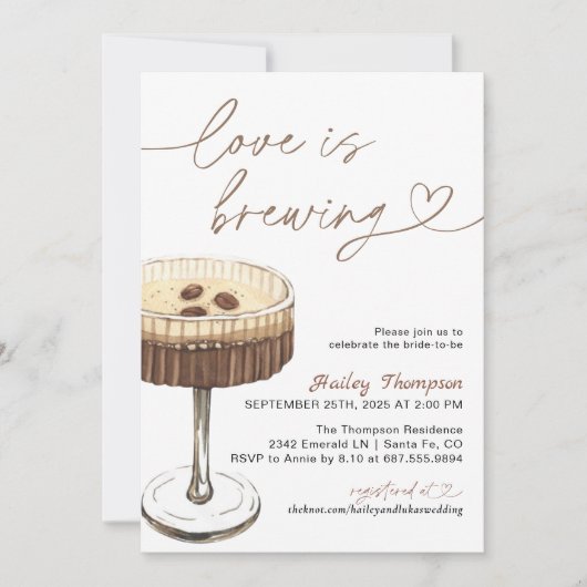 エスプレッソマルティーニラブイズブルーイングブライダルシャワー 招待状 (正面)