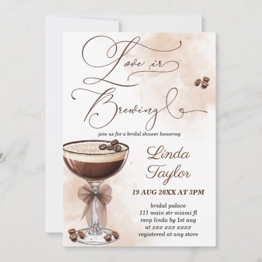エスプレッソマルティーニラブイズブルーイングブライダルシャワー 招待状 (正面)