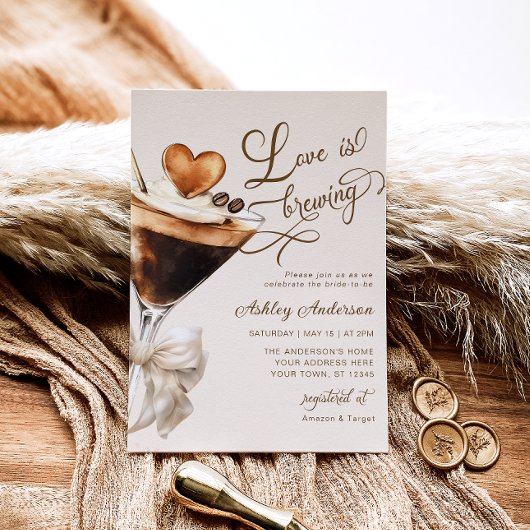 エスプレッソマルティーニラブイズブルーイングブライダルシャワー 招待状