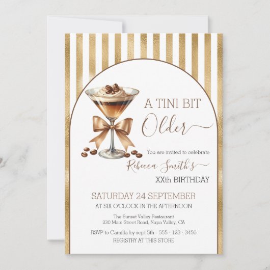 エスプレッソ マティーニ「A tini bit Older」ゴールド バースデー 招待状 (正面)