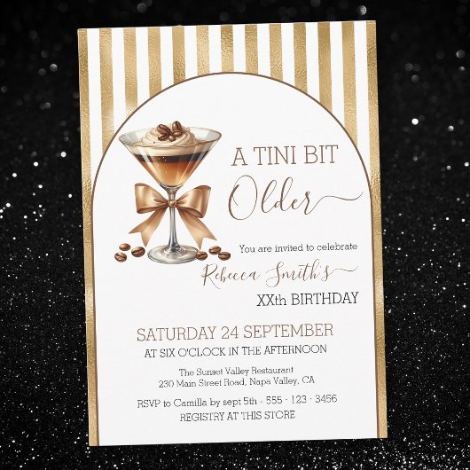 エスプレッソ マティーニ「A tini bit Older」ゴールド バースデー 招待状