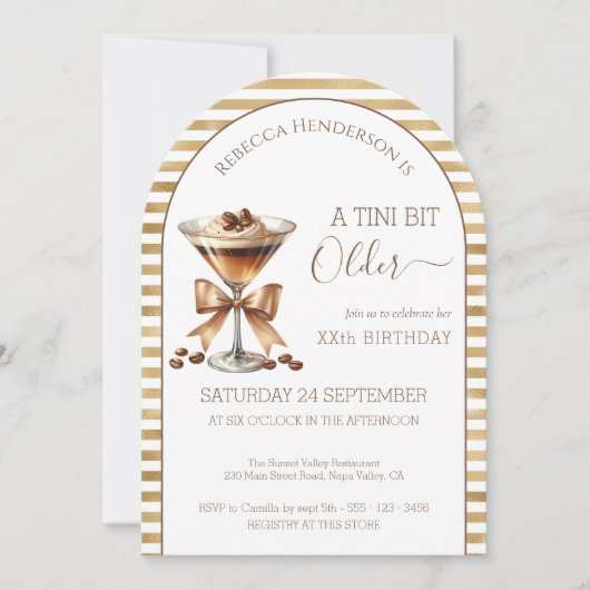 エスプレッソ マティーニ "A tini bit Older" ゴールド バースデー 招待状 (正面)
