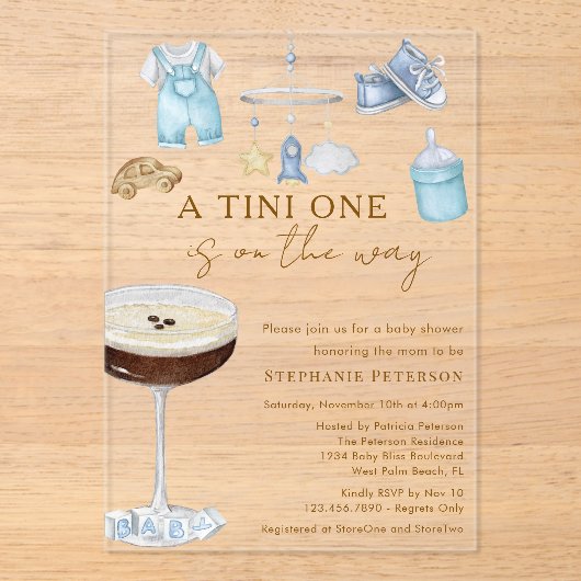 エスプレッソ・マルティニの赤ちゃんシャワーの途中のTiniの1 アクリル招待状 (正面)