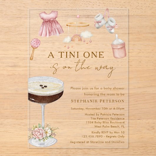 エスプレッソ・マルティニの赤ちゃんシャワーの途中のTiniの1 アクリル招待状 (正面)