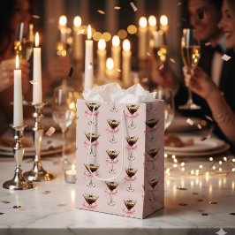 エスプレッソ マーティーニ パターン ピンク ミディアムペーパーバッグ