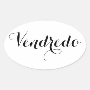 エスペラントの平日のステッカー- Vendredo (金曜日) 楕円形シール