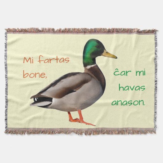 エスペラント語: Mi fartas bone, ĉar mi havas anason. スローブランケット (正面)