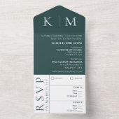 エスメラルドグリーンとホワイトのモノグラム結婚式 オールインワン招待状 (内側)