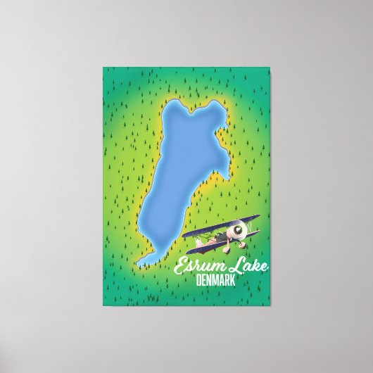 エスラムレイクデンマークの旅行マップ キャンバスプリント (正面)