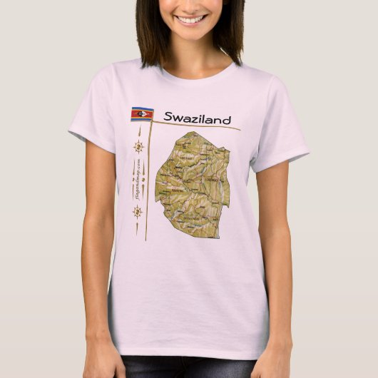 エスワティニの地図と旗とタイトルTシャツ Tシャツ (正面)