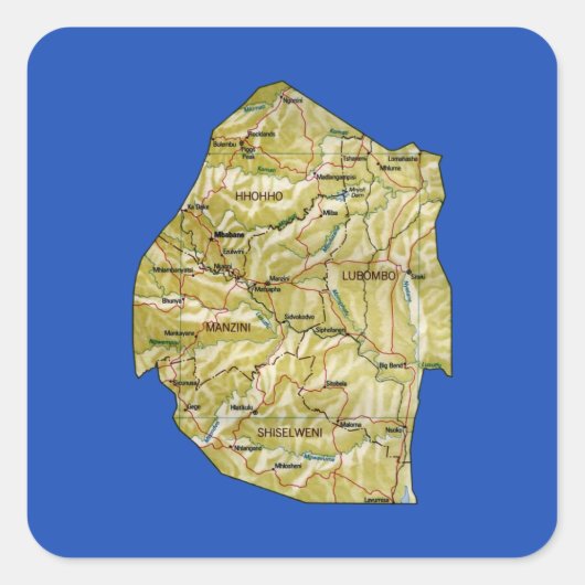 エスワティニ地図ステッカー スクエアシール (正面)