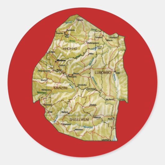 エスワティニ地図ステッカー ラウンドシール (正面)