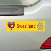 エスワティニ 国旗 ハート + 地図 バンパーステッカー (車上)