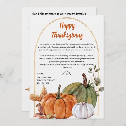 エス実在テート不動産仲介業者感謝祭レシピバイポップ・アートのザ シーズンカード (正面/裏面)