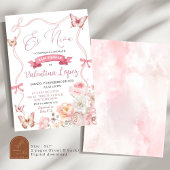 エス ニナ ピンク ボウ フラワル ブルーム ガール ベイビー シャワー 招待状