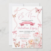 エズニーナピンクボウフローラブロッサムガールベビーシャワー 招待状 (正面)