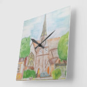 エセックスチャーチウォーターカラーペンシル スクエア壁時計 (傾斜)