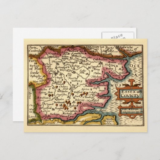 エセックス郡イングランド古古古古古古古美術館地図 ポストカード (正面/裏面)