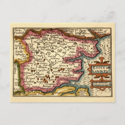 エセックス郡イングランド古古古古古古古美術館地図 ポストカード (正面)