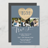 エターナルハートスチールブルーフォトコラージュ結婚ズ 招待状 (正面/裏面)