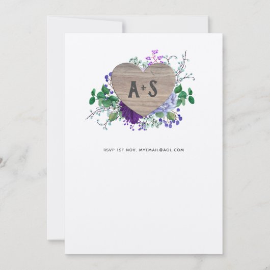 エターナルハート結婚ズパープルブルーフローラクラフト 招待状 (裏面)