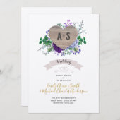 エターナルハート結婚ズパープルブルーフローラクラフト 招待状 (正面/裏面)