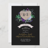 エターナルハート ウェディング 招待 黒 紫 花 招待状 (正面)