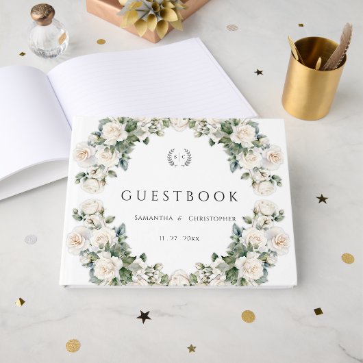 エターナルバラエレガントグリーンフローラ結婚ズ ゲストブック (正面見開き)