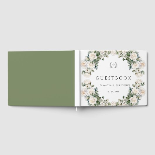 エターナルバラエレガントグリーンフローラ結婚ズ ゲストブック (全面)