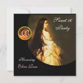 エターナルビューティー、スウィート16 イエロー、ブラック＆ホワイト ダマスク 招待状 (正面)