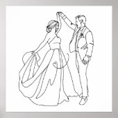 エターナル ダンス - シンプルな結婚式のラインアート ポスター (正面)