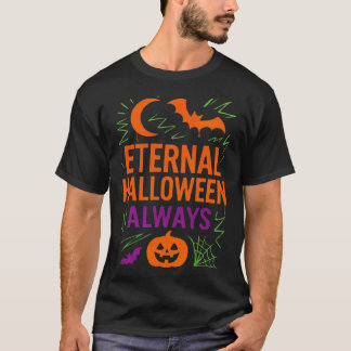 エターナル・ハロウィン・オールウェイズ | カボチャの月のコウモリとクモの巣 Tシャツ