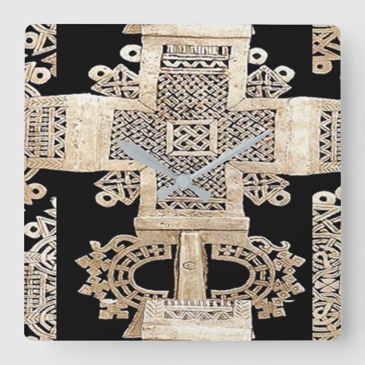 エチオピアのモチーフ スクエア壁時計 (正面)