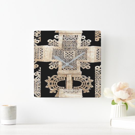 エチオピアのモチーフ スクエア壁時計 (ホーム)