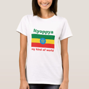 エチオピアの旗と地図とテキストのTシャツ Tシャツ