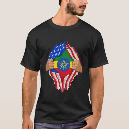 エチオピアの血マイエチオピア国旗の贈り物 Tシャツ (正面)