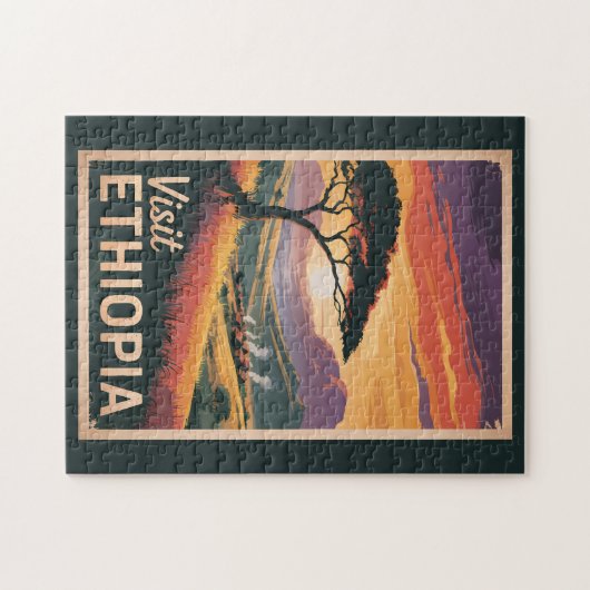 エチオピアサンセットトラベルアートヴィンテージ ジグソーパズル (横)