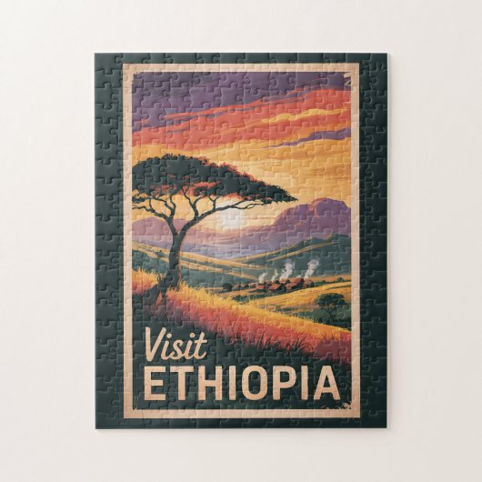 エチオピアサンセットトラベルアートヴィンテージ ジグソーパズル (縦)