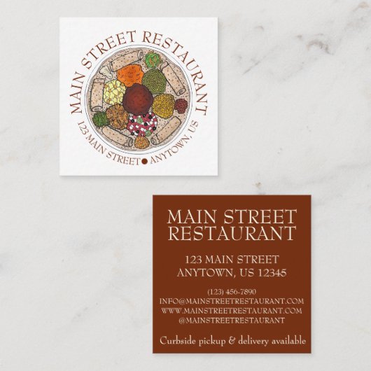 エチオピアフードワットインジェラレストラン料理 スクエア名刺 (正面/裏面)