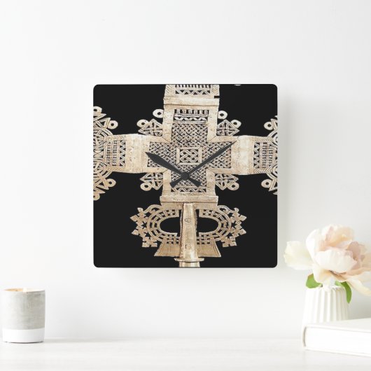 エチオピアモチーフ正方形壁掛け時計 スクエア壁時計 (ホーム)