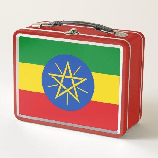 エチオピア国旗が付いた金属ステンレス弁当箱 メタルランチボックス (正面)