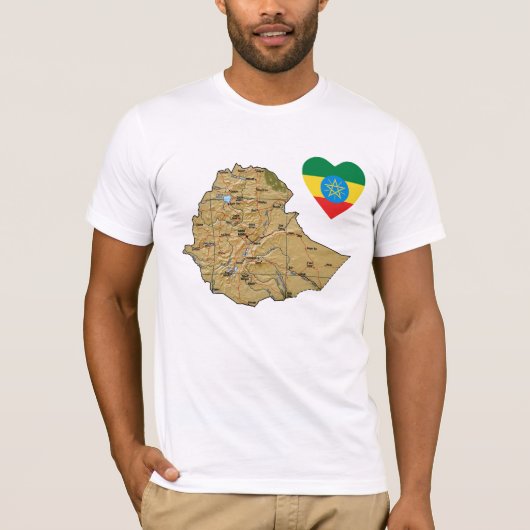 エチオピア国旗のハートと地図Tシャツ Tシャツ (正面)