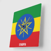 エチオピア国旗の輝く愛国心 スクエア壁時計 (傾斜)