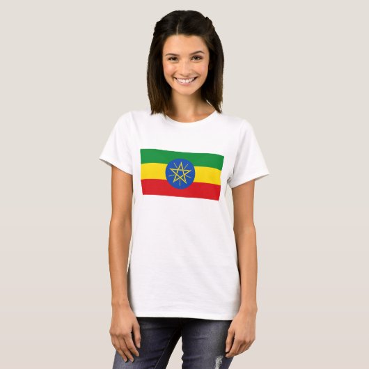 エチオピア国旗を持つ女性Tシャツ Tシャツ (正面フル)