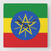 エチオピア国旗を掲げた時計 スクエア壁時計 (正面)