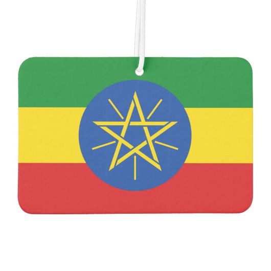 エチオピア国旗を掲げた車の新入生 カーエアーフレッシュナー (裏面)